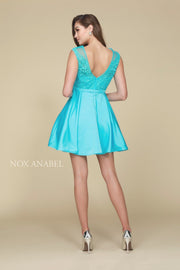 Lace Applique Short Sleeveless Dress by Nox Anabel 6288-Short Cocktail Dresses-ABC Fashion