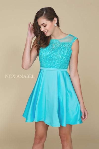 Lace Applique Short Sleeveless Dress by Nox Anabel 6288-Short Cocktail Dresses-ABC Fashion