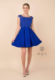 Lace Applique Short Sleeveless Dress by Nox Anabel 6288-Short Cocktail Dresses-ABC Fashion