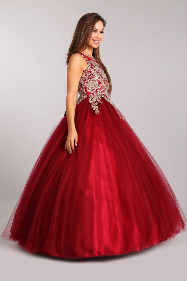 Lace Applique Sleeveless Ball Gown by Cinderella Couture 5041