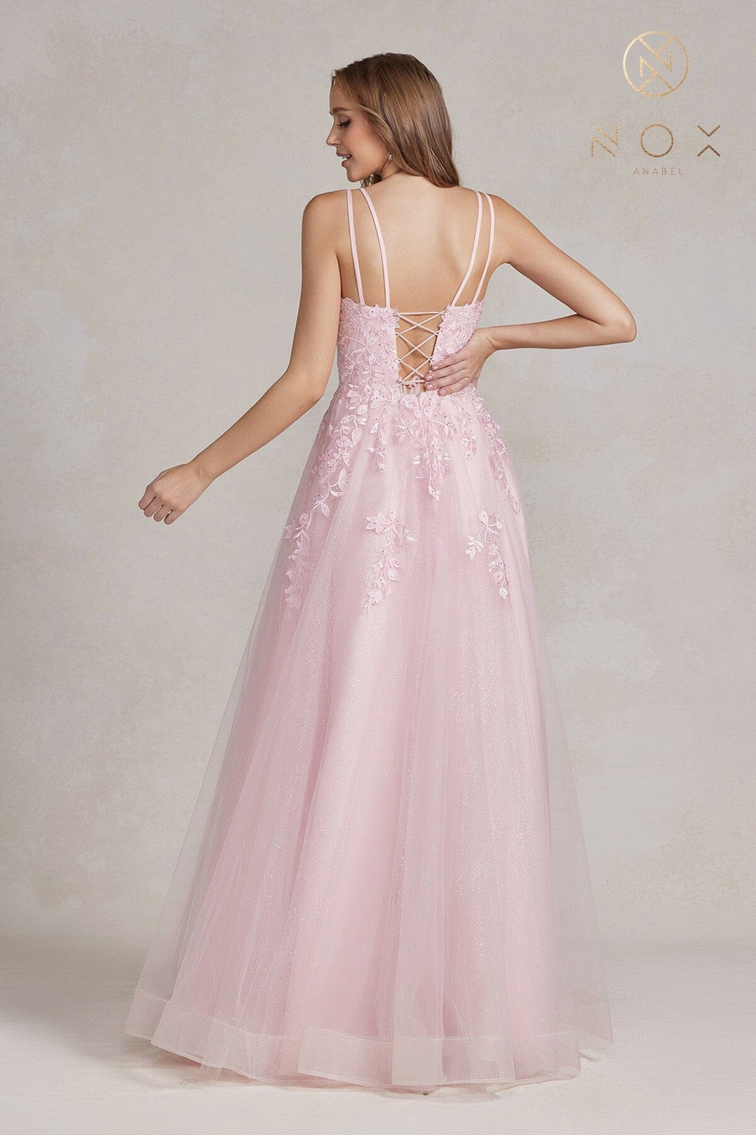 Lace Applique Tulle A-line Gown by Nox Anabel T1136