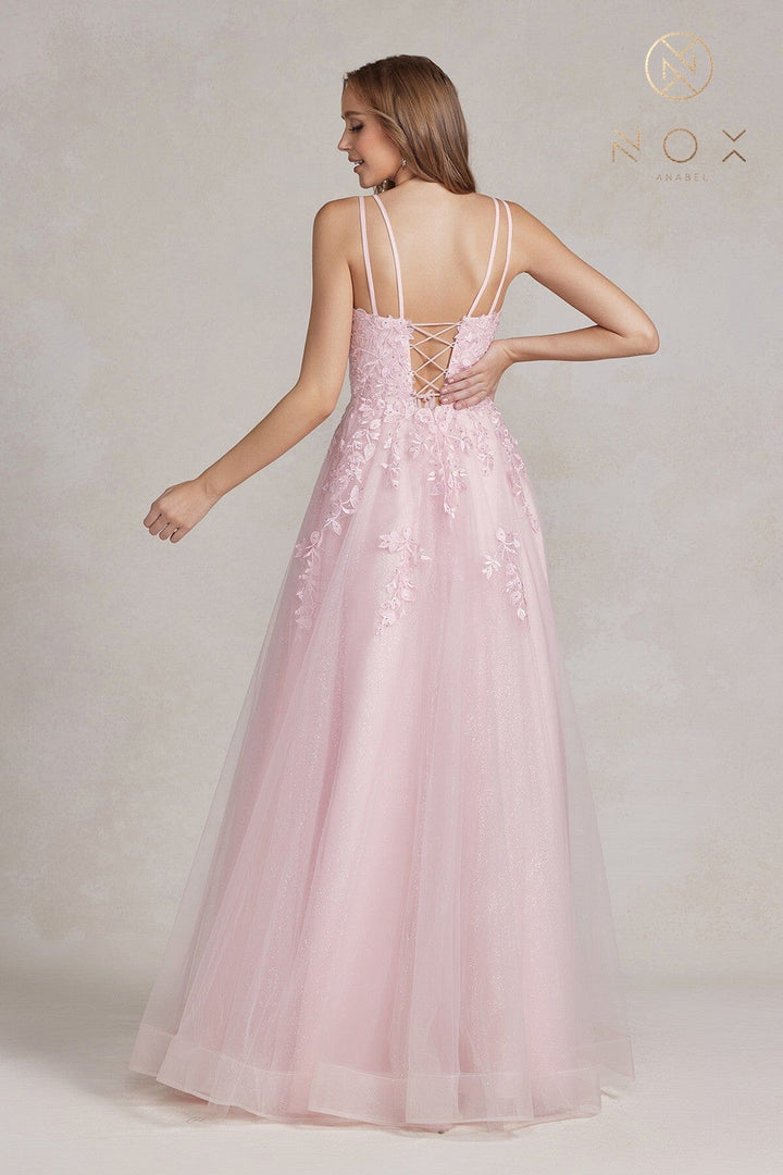 Lace Applique Tulle A-line Gown by Nox Anabel T1136