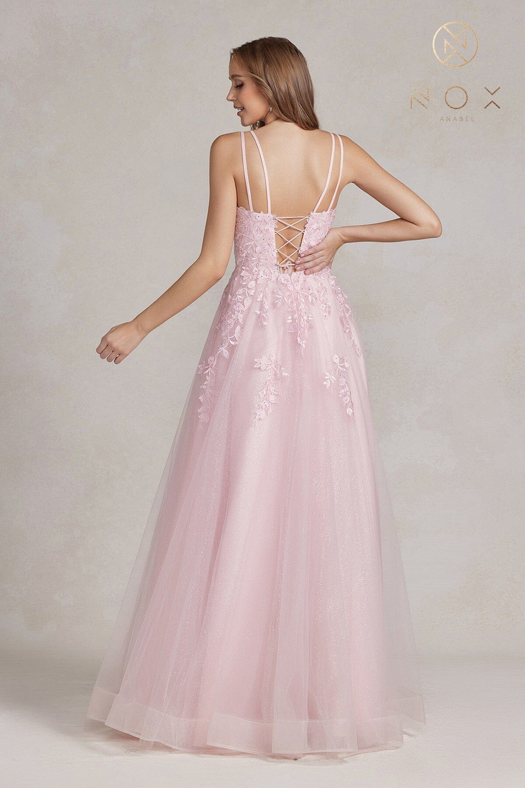 Lace Applique Tulle A-line Gown by Nox Anabel T1136