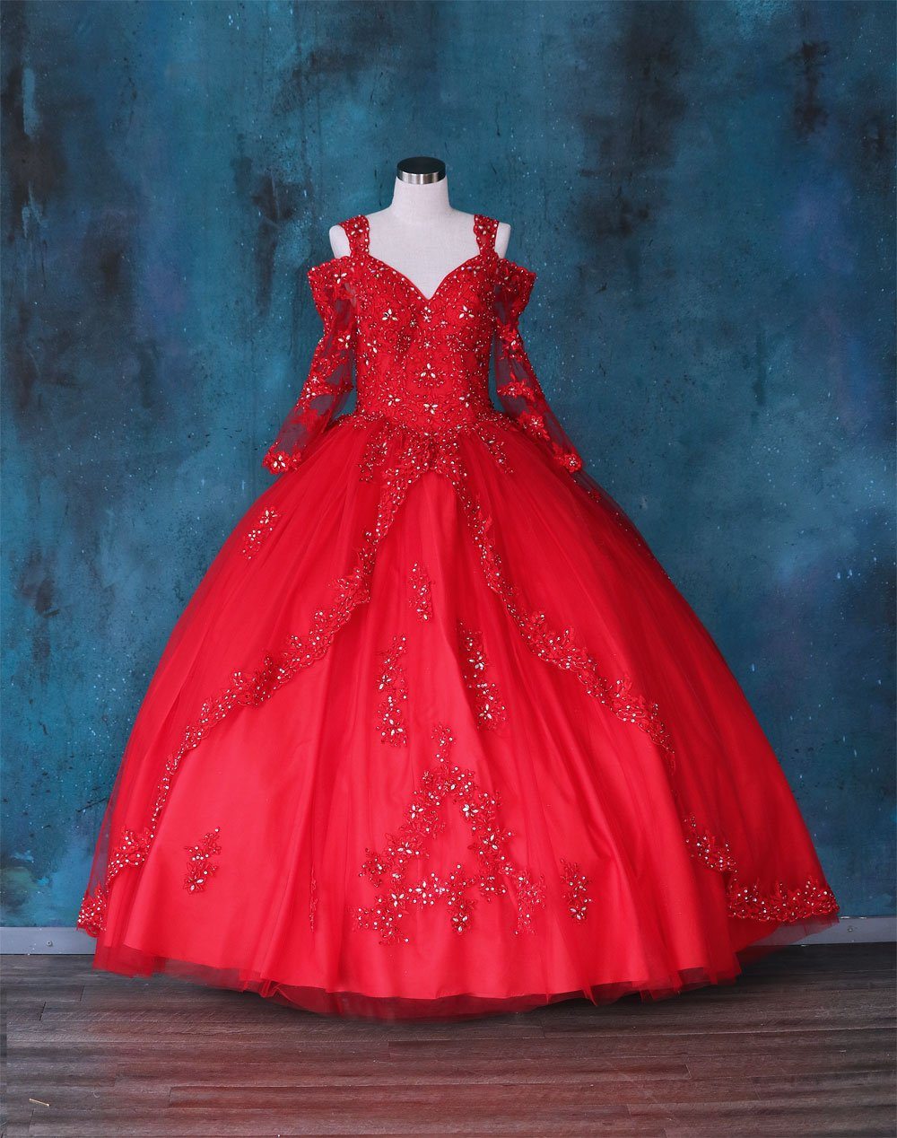 red quinceanera dresses with sleeves Feather Long Sleeve Quinceanera Dress by Rachel Allan RQ2171 16 / Wine