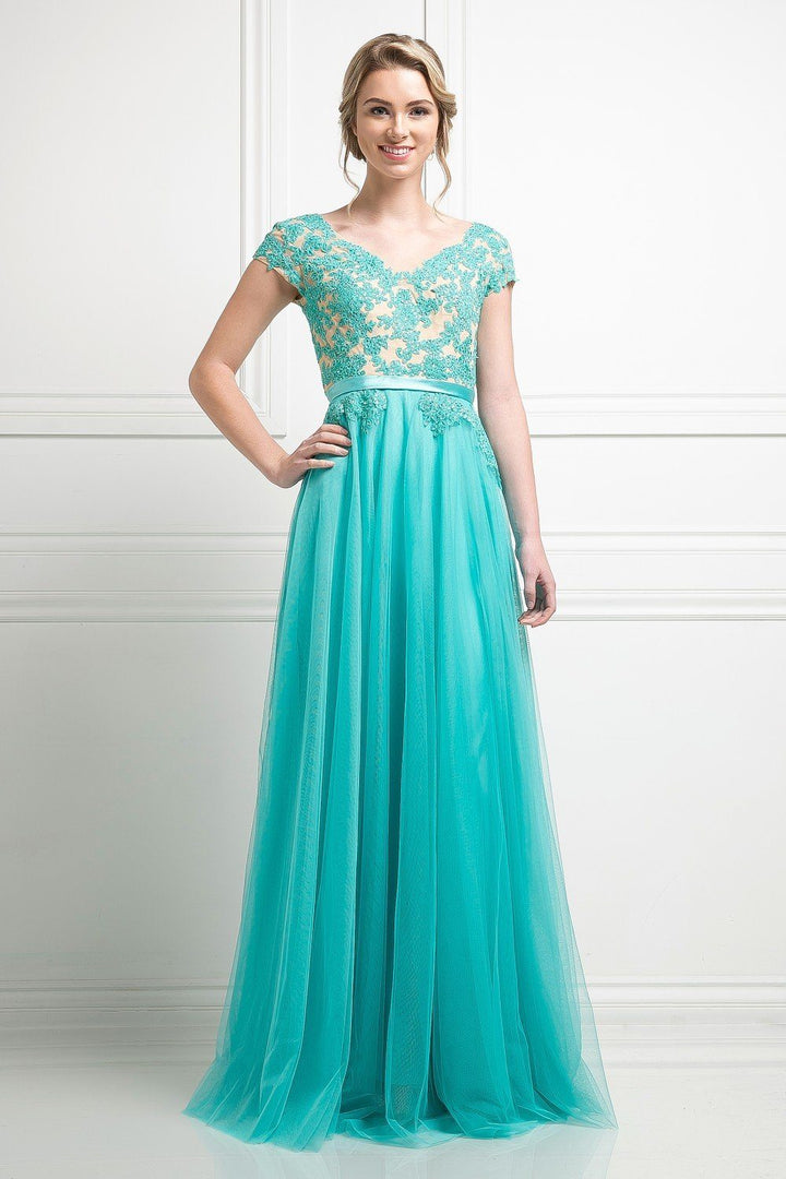 Lace Bodice Short Sleeve Gown by Cinderella Divine KD022