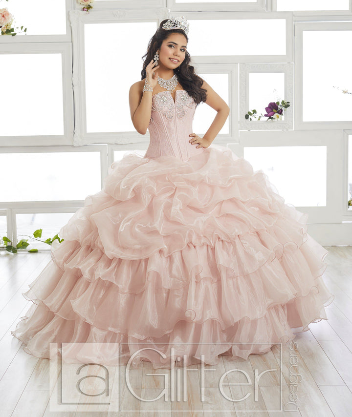 Lace Bodice Strapless Dress by House of Wu LA Glitter 24014-Quinceanera Dresses-ABC Fashion