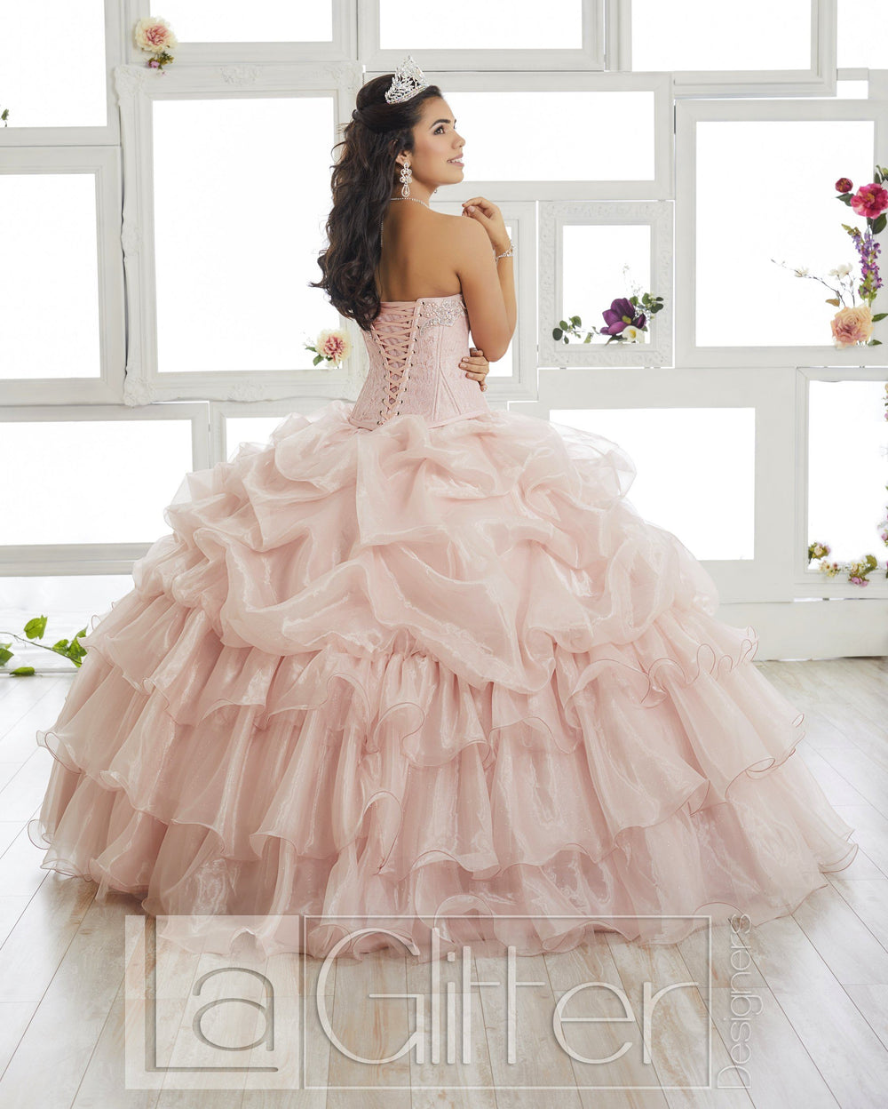 Lace Bodice Strapless Dress by House of Wu LA Glitter 24014-Quinceanera Dresses-ABC Fashion