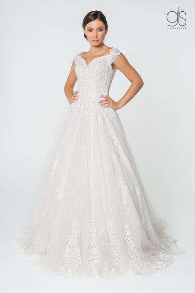 Lace Embellished Long A-Line Wedding Gown by Elizabeth K GL2823-Wedding Dresses-ABC Fashion