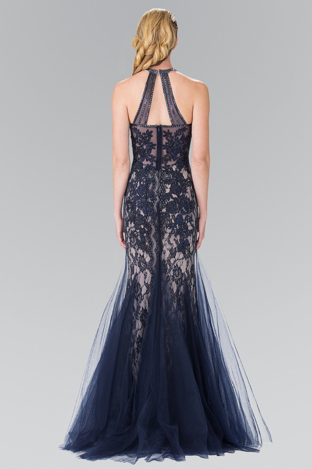 navy blue halter mermaid dress Mermaid Halter Dusty Blue Long Satin Bridesmaid Dress