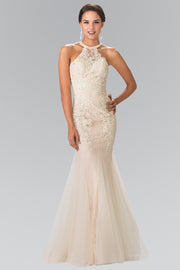 Lace Halter Mermaid Dress by Elizabeth K GL2243-Long Formal Dresses-ABC Fashion