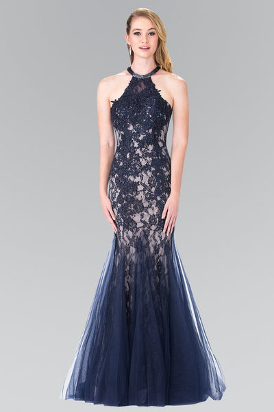 Lace Halter Mermaid Dress by Elizabeth K GL2243-Long Formal Dresses-ABC Fashion