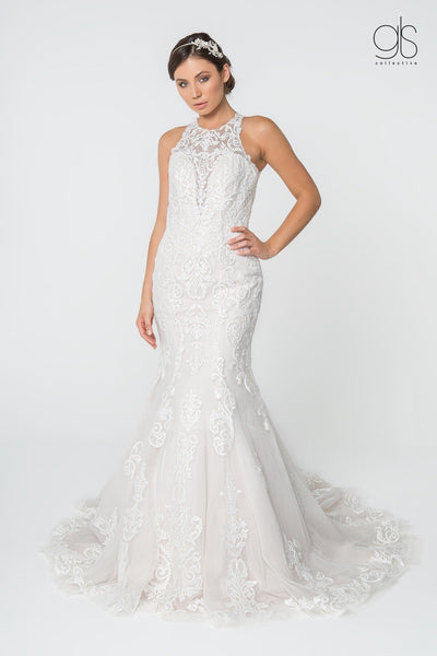Lace High-Neck Wedding Mermaid Gown by Elizabeth K GL2818-Wedding Dresses-ABC Fashion