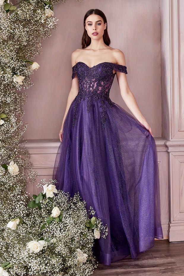 Lace Off Shoulder Gown by Cinderella Divine CD961