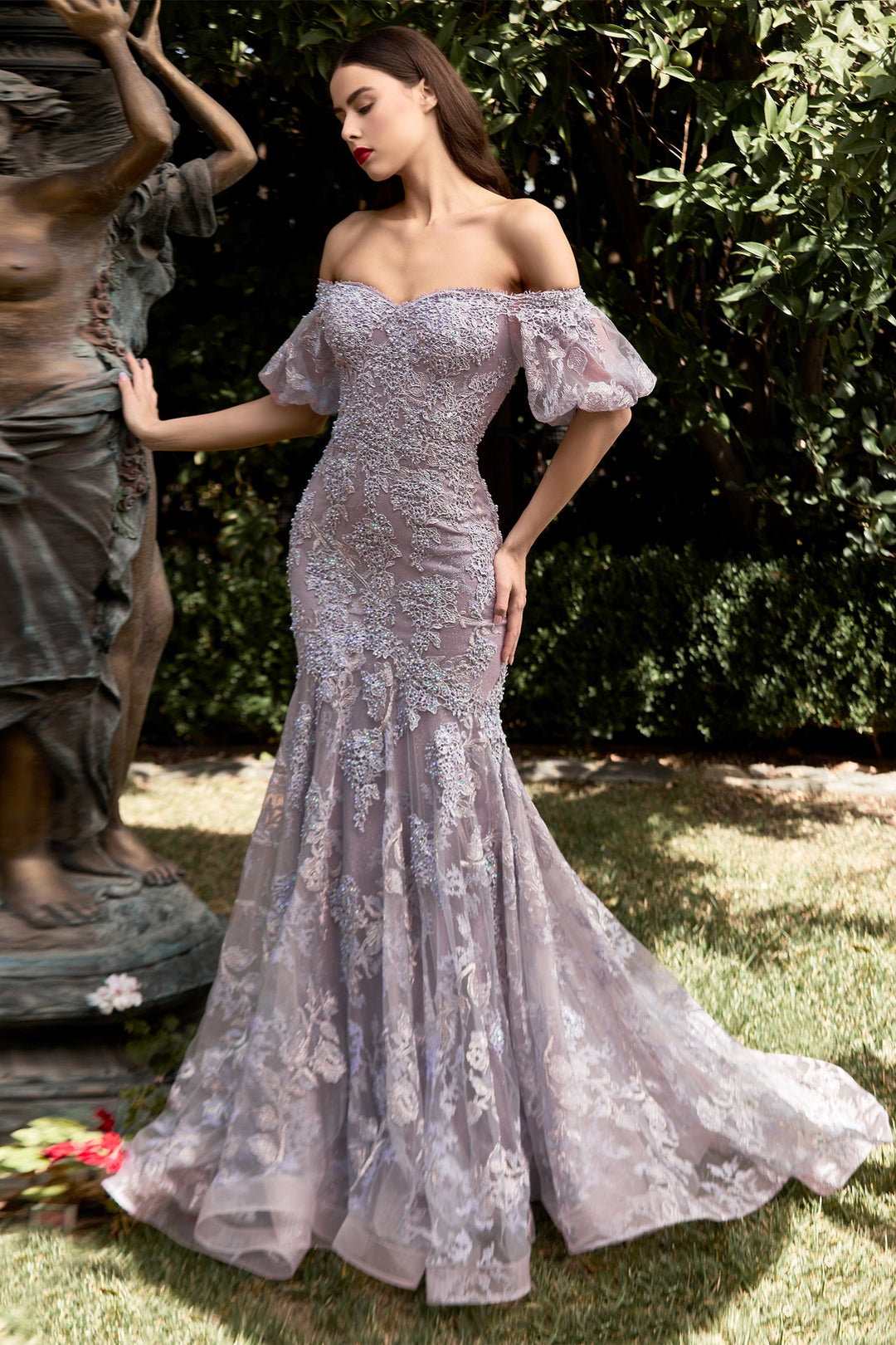 Lace Off Shoulder Mermaid Gown by Cinderella Divine CD959