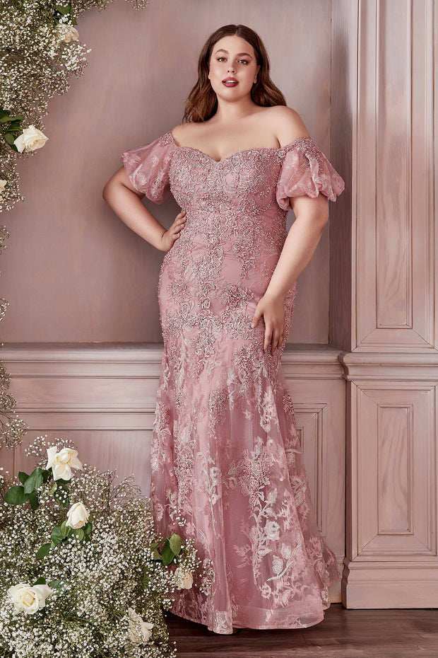 Lace Off Shoulder Mermaid Gown by Cinderella Divine CD959