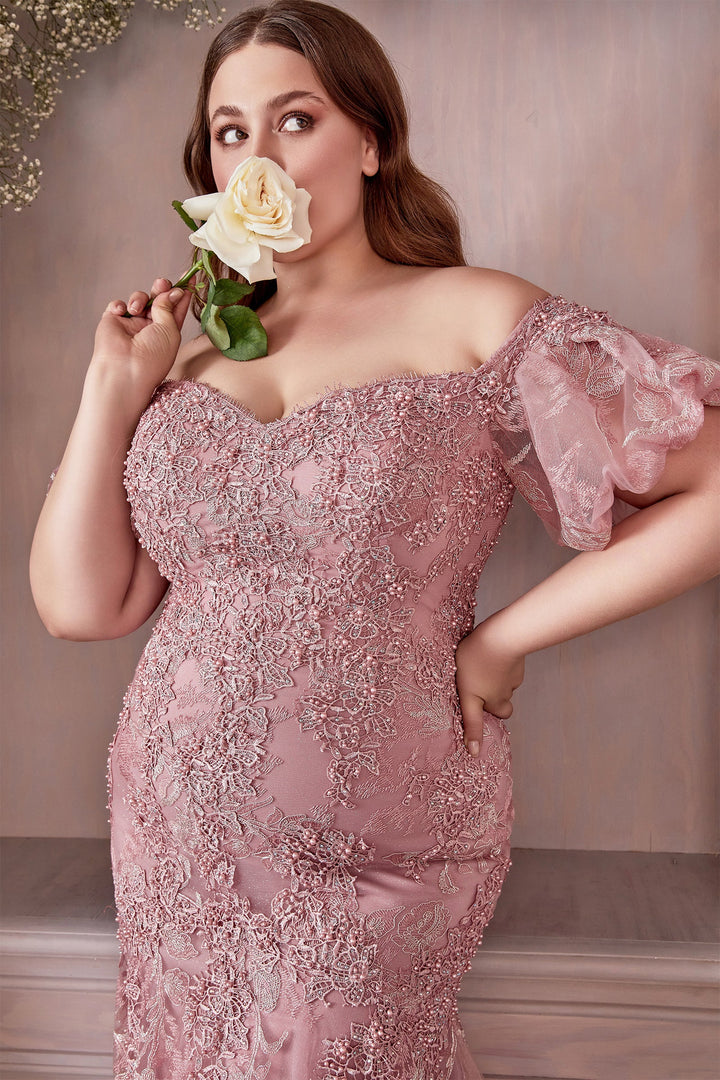 Lace Off Shoulder Mermaid Gown by Cinderella Divine CD959