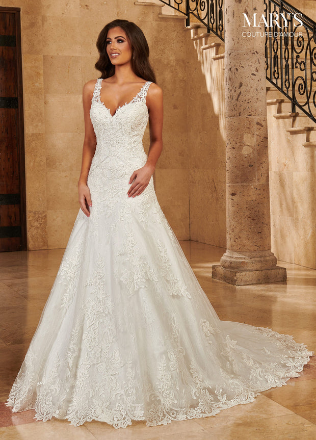 Lace V-Neck Wedding Gown by Mary's Bridal MB4128