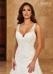 Lace V-Neck Wedding Gown by Mary's Bridal MB4128