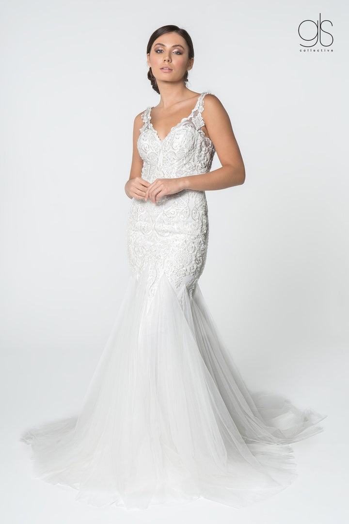 Lace V-Neck Wedding Mermaid Gown by Elizabeth K GL2815-Wedding Dresses-ABC Fashion