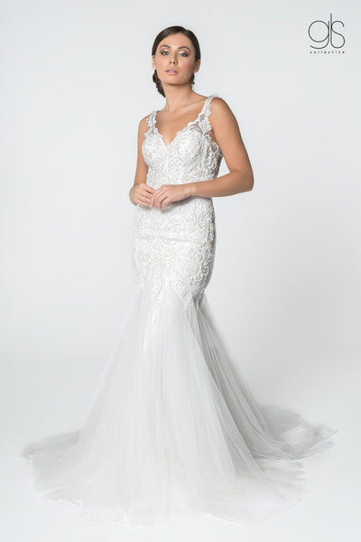 Lace V-Neck Wedding Mermaid Gown by Elizabeth K GL2815-Wedding Dresses-ABC Fashion
