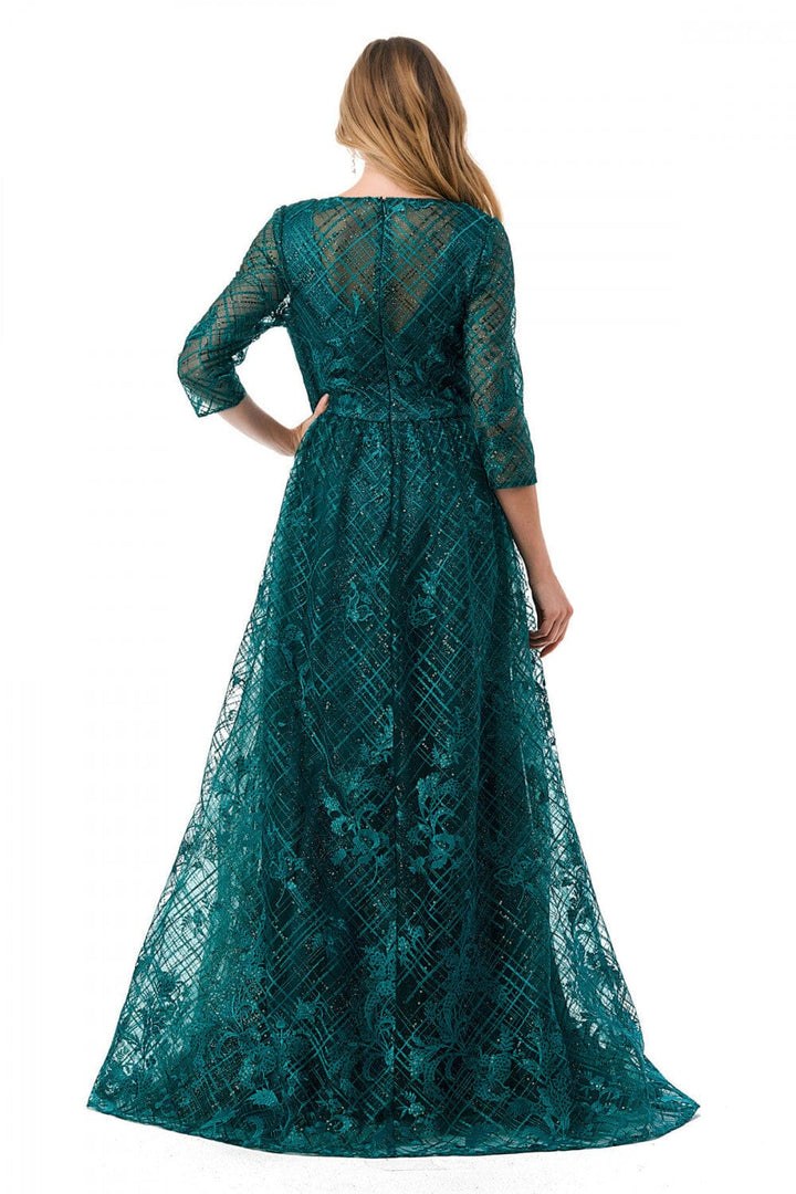 Lattice Print 3/4 Sleeve A-line Gown by Coya M2735F