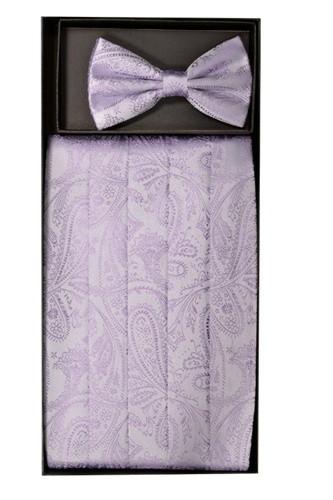 Lavender Paisley Cummerbund and Bow Tie Set-Men's Cummerbund-ABC Fashion