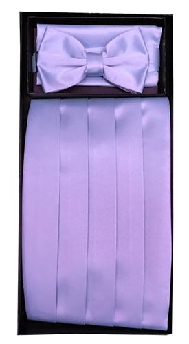 Lavender Poly Satin Cummerbund, Bow Tie, and Hanky Set-Men's Cummerbund-ABC Fashion