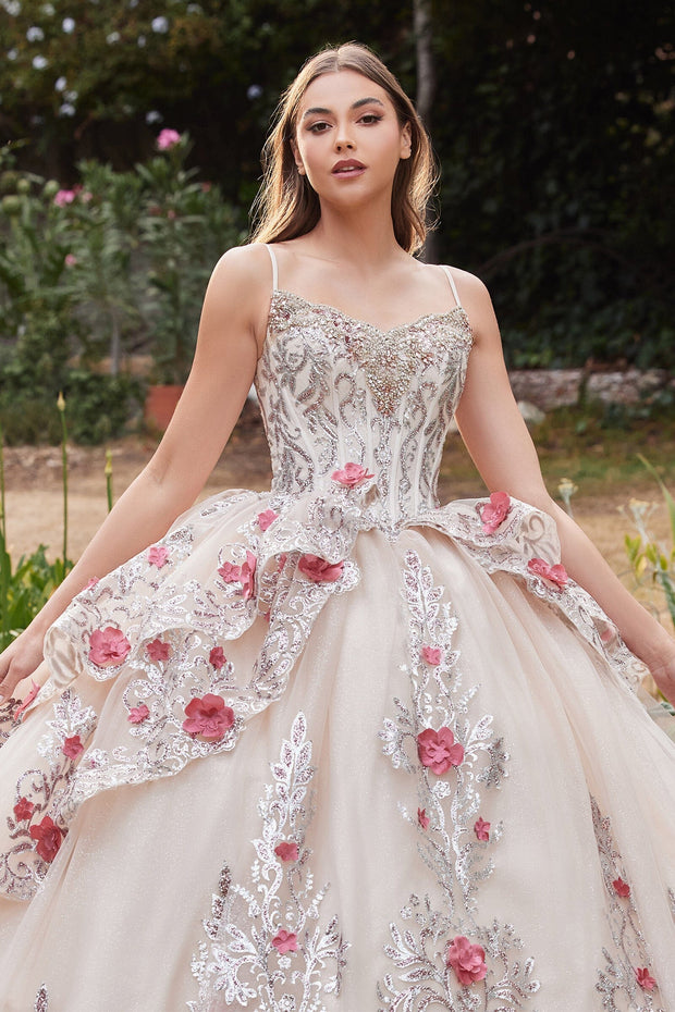 Layered Applique Sleeveless Ball Gown by Ladivine 15703