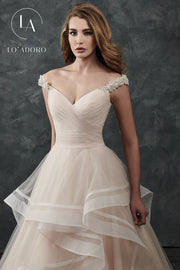 Layered Off Shoulder Wedding Dress by Mary's Bridal M667