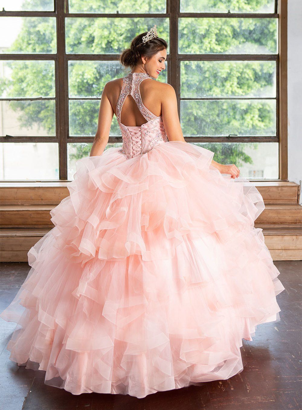 M2K9616 | Draped Tulle Party Dress with Three-Dimensional