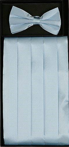 Light Blue Silk Satin Cummerbund and Bow Tie Set-Men's Cummerbund-ABC Fashion