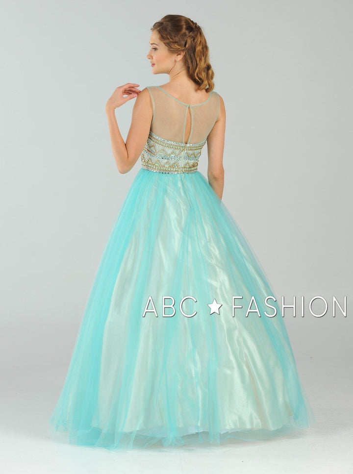 Long A-line Ball Gown with Beaded Illusion Bodice by Poly USA 7726-Long Formal Dresses-ABC Fashion