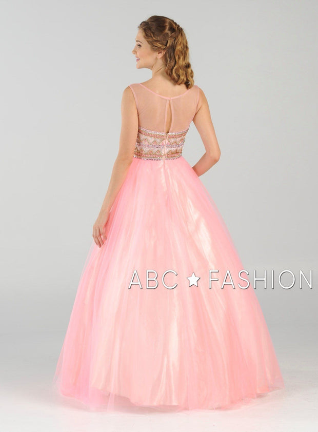 Long A-line Ball Gown with Beaded Illusion Bodice by Poly USA 7726-Long Formal Dresses-ABC Fashion