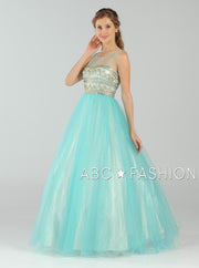 Long A-line Ball Gown with Beaded Illusion Bodice by Poly USA 7726-Long Formal Dresses-ABC Fashion