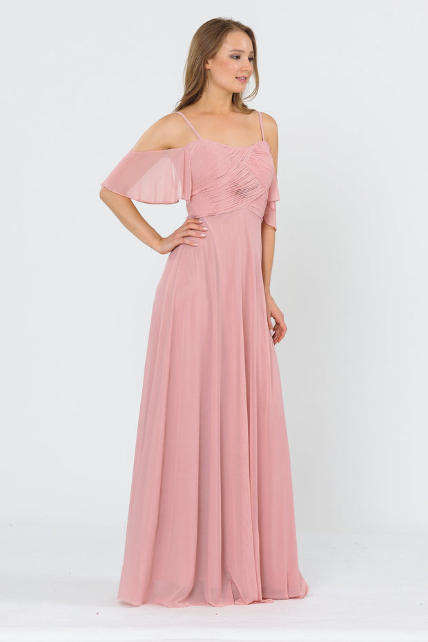 Long A-line Cold Shoulder Dress by Poly USA 8552