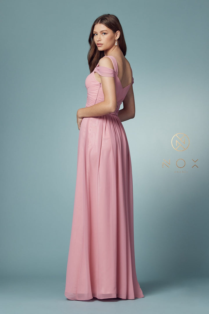 Long A-line Cold Shoulder Dress with Slit by Nox Anabel Y277