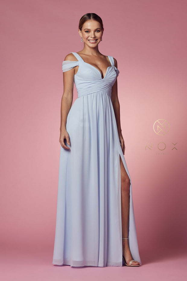 Long A-line Cold Shoulder Dress with Slit by Nox Anabel Y277