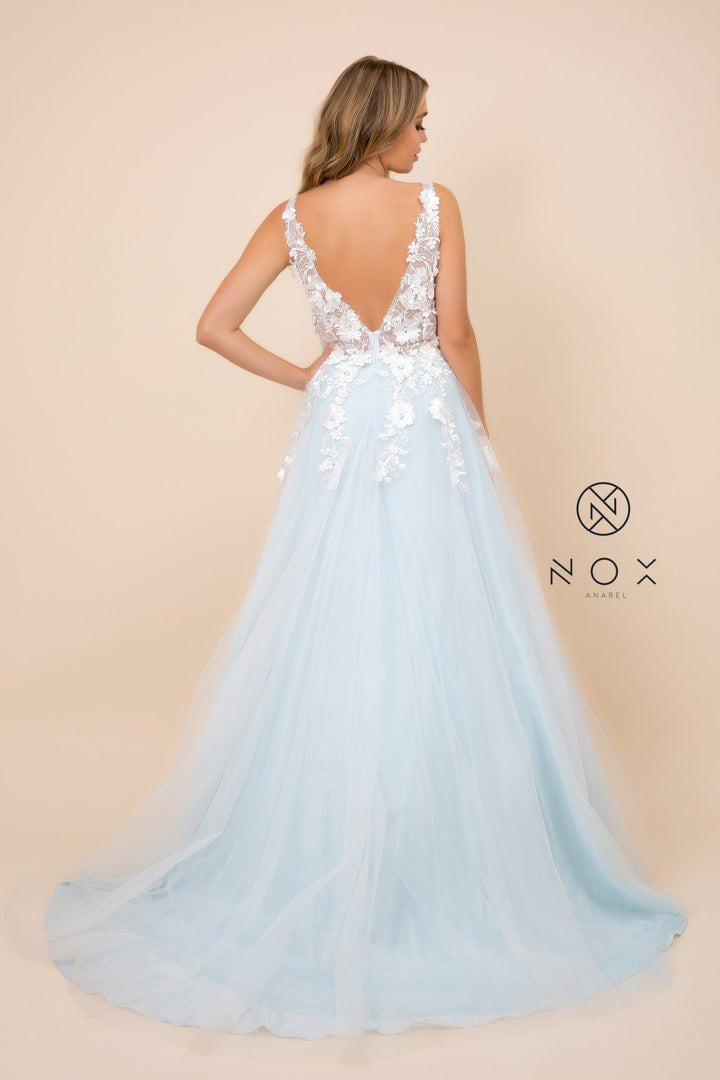 Long A-line Dress with 3D Appliques by Nox Anabel F339