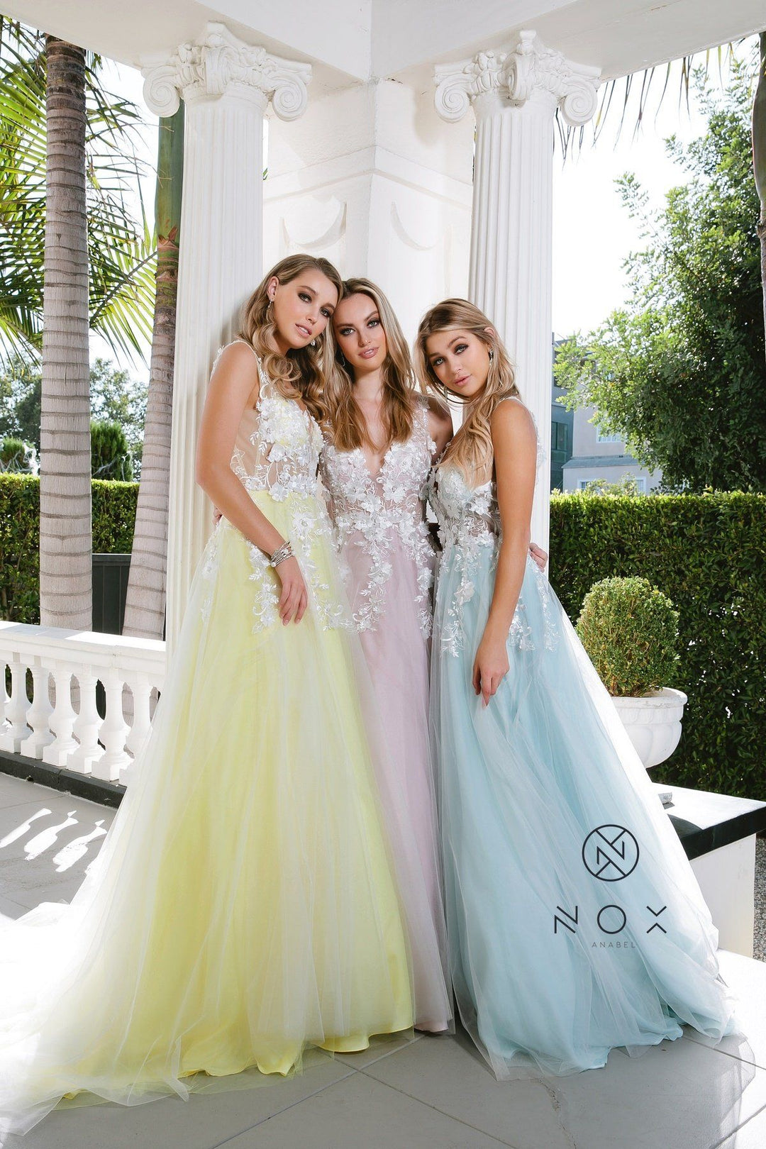 Long A-line Dress with 3D Appliques by Nox Anabel F339