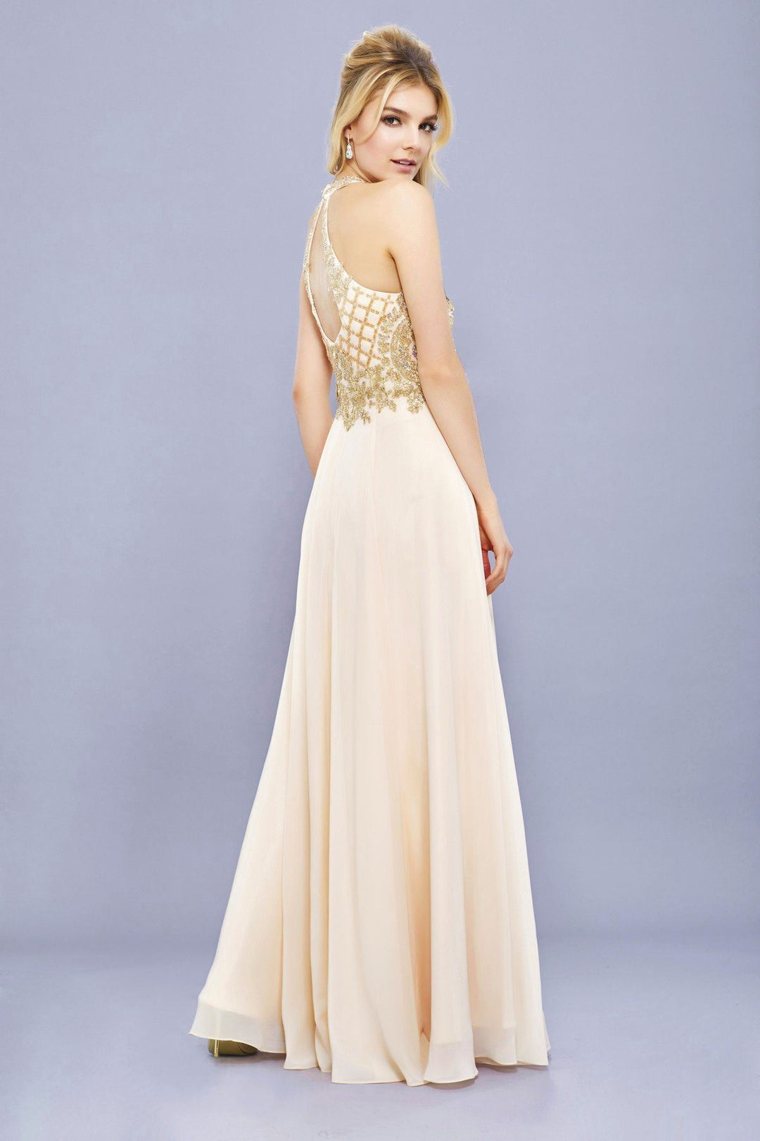 Long A-Line Dress with Beaded Bodice by Nox Anabel 8339-Long Formal Dresses-ABC Fashion
