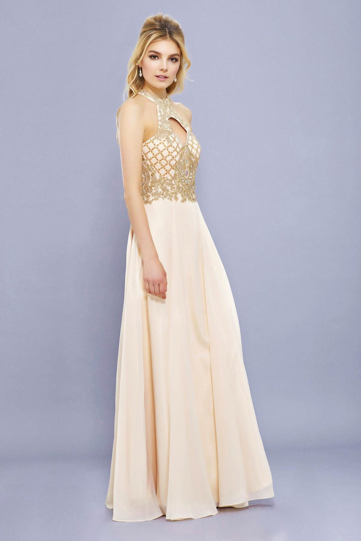 Long A-Line Dress with Beaded Bodice by Nox Anabel 8339-Long Formal Dresses-ABC Fashion