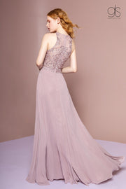 Long A-line Dress with Illusion Embroidered Bodice by Elizabeth K GL2680-Long Formal Dresses-ABC Fashion