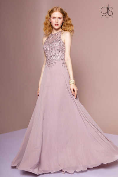 Long A-line Dress with Illusion Embroidered Bodice by Elizabeth K GL2680-Long Formal Dresses-ABC Fashion