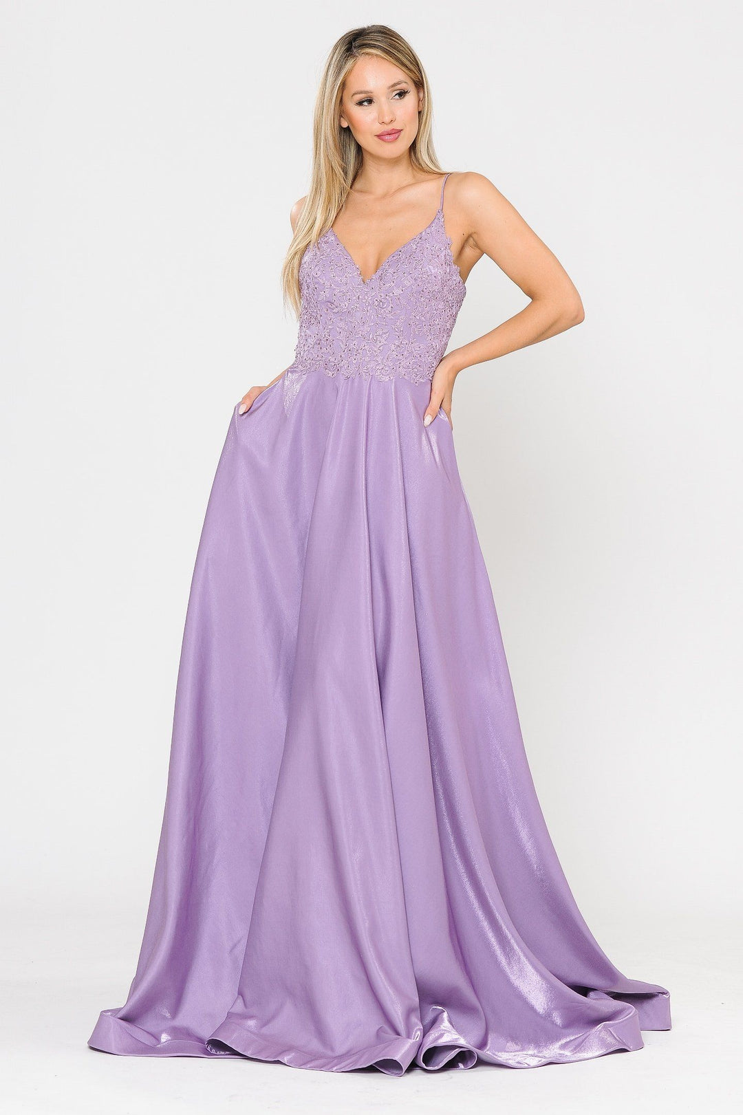 Long A-line Dress with Lace Bodice by Poly USA 8670