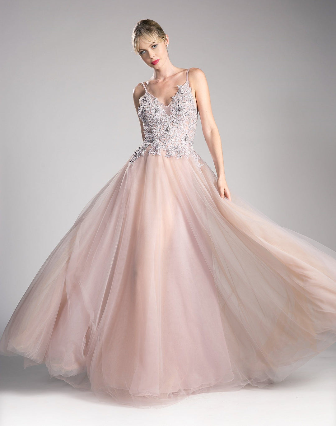 Long A-line Formal Dress with Appliqued Top by Cinderella Divine UW203-Long Formal Dresses-ABC Fashion
