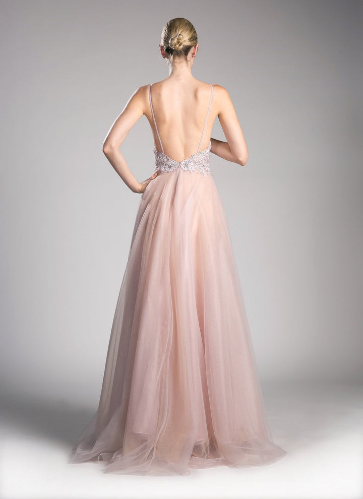Long A-line Formal Dress with Appliqued Top by Cinderella Divine UW203-Long Formal Dresses-ABC Fashion