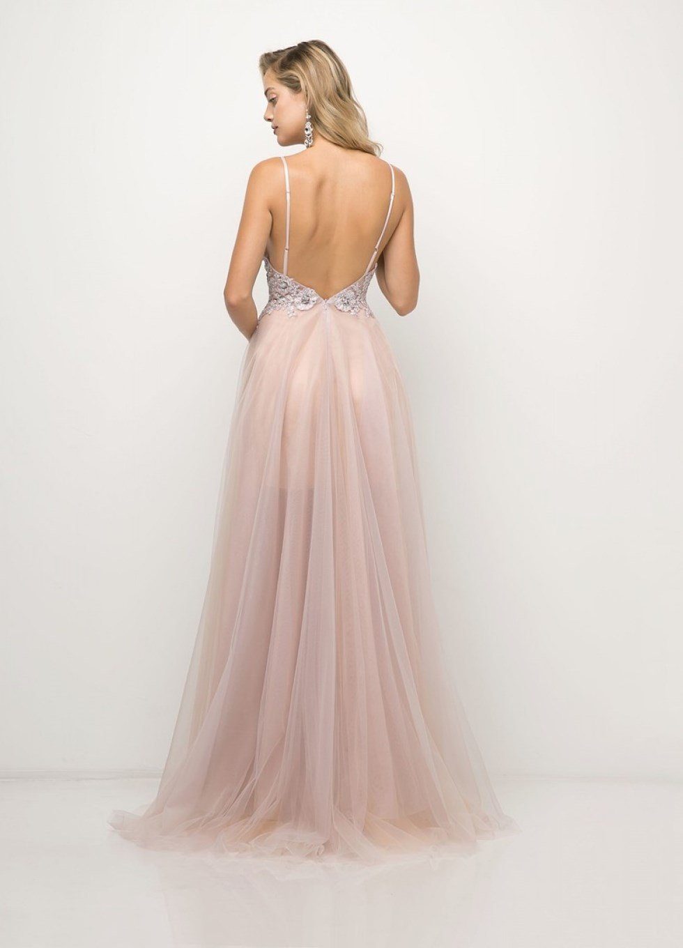 Long A-line Formal Dress with Appliqued Top by Cinderella Divine UW203-Long Formal Dresses-ABC Fashion