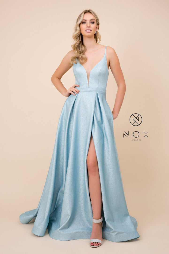 Long A-Line Glitter Knit Dress by Nox Anabel E379