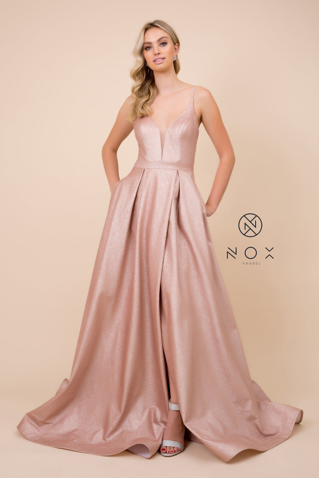 Long A-Line Glitter Knit Dress by Nox Anabel E379