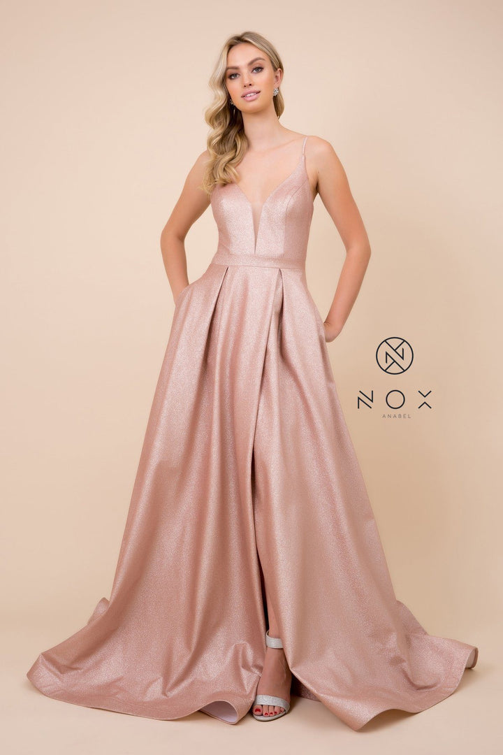 Long A-Line Glitter Knit Dress by Nox Anabel E379